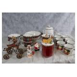 Set of Christmas Themed Dinnerware and Decor with Reindeer Ornament