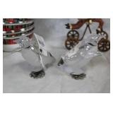 Set of Christmas Themed Dinnerware and Decor with Reindeer Ornament