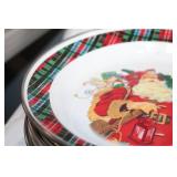 Set of Christmas Themed Dinnerware and Decor with Reindeer Ornament