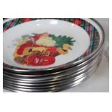 Set of Christmas Themed Dinnerware and Decor with Reindeer Ornament
