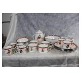 Set of Vintage Christmas Enamelware with Snowman and Christmas Tree Designs