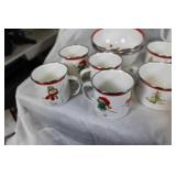 Set of Vintage Christmas Enamelware with Snowman and Christmas Tree Designs