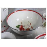 Set of Vintage Christmas Enamelware with Snowman and Christmas Tree Designs