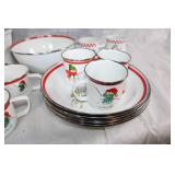 Set of Vintage Christmas Enamelware with Snowman and Christmas Tree Designs