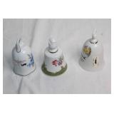 Set of 3 Vintage Porcelain Bells with Floral Designs
