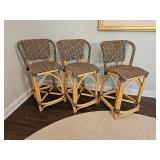 Palecek Bamboo Rattan Wicker Bar Stools (Three)
