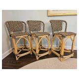 Palecek Bamboo Rattan Wicker Bar Stools (Three)
