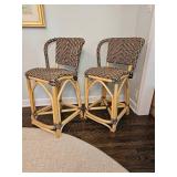 Palecek Bamboo Rattan Wicker Bar Stools (Two)