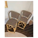 Palecek Bamboo Rattan Wicker Bar Stools (Two)