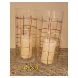 Etched Gilt Abstract Lattice Tall Candle Holders