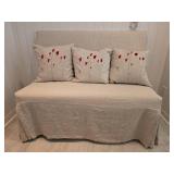 Delightful Slip Cover Bench with Rose Decorated Throw Pillows