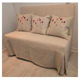 Delightful Slip Cover Bench with Rose Decorated Throw Pillows