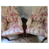 Delightful Red Floral Print Armchair Pair