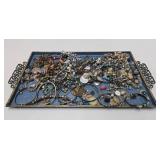Estate Lot - Very Nice Mid Century Enameled Tray Full of Costume Jewelry etc
