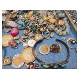 Estate Lot - Very Nice Mid Century Enameled Tray Full of Costume Jewelry etc
