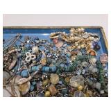 Estate Lot - Very Nice Mid Century Enameled Tray Full of Costume Jewelry etc