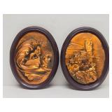 Pair of Vintage Russian Raised Copper Oval Wall Plaques