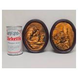 Pair of Vintage Russian Raised Copper Oval Wall Plaques