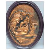 Pair of Vintage Russian Raised Copper Oval Wall Plaques