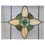 Great Looking Antique Stained Glass Window - Yellow & Green w/Great Faceted Center Piece