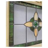 Great Looking Antique Stained Glass Window - Yellow & Green w/Great Faceted Center Piece