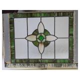 Great Looking Antique Stained Glass Window - Yellow & Green w/Great Faceted Center Piece