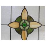 Great Looking Antique Stained Glass Window - Yellow & Green w/Great Faceted Center Piece