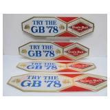 Lot of 4 NOS Vintage GRAIN BELT Embossed Beer Advertising Signs - "Try the GB 