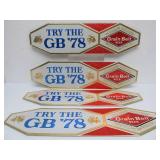 Lot of 4 NOS Vintage GRAIN BELT Embossed Beer Advertising Signs - "Try the GB 