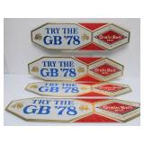 Lot of 4 NOS Vintage GRAIN BELT Embossed Beer Advertising Signs - "Try the GB 