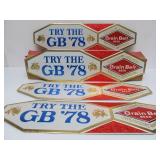 Lot of 4 NOS Vintage GRAIN BELT Embossed Beer Advertising Signs - "Try the GB 