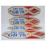 Lot of 4 NOS Vintage GRAIN BELT Embossed Beer Advertising Signs - "Try the GB 