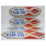 Lot of 4 NOS Vintage GRAIN BELT Embossed Beer Advertising Signs - "Try the GB 