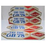 Lot of 4 NOS Vintage GRAIN BELT Embossed Beer Advertising Signs - "Try the GB 
