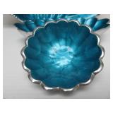 Beautiful Set of Unused Julia Knight Blue Enameled Shell Bowls