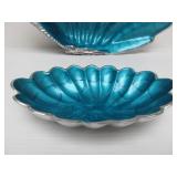 Beautiful Set of Unused Julia Knight Blue Enameled Shell Bowls