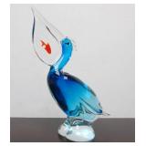 Large MURANO Blue Glass Pelican/Bird w/Fish