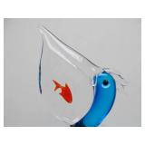 Large MURANO Blue Glass Pelican/Bird w/Fish