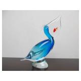 Large MURANO Blue Glass Pelican/Bird w/Fish