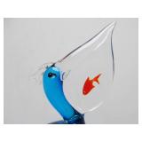 Large MURANO Blue Glass Pelican/Bird w/Fish