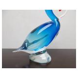 Large MURANO Blue Glass Pelican/Bird w/Fish