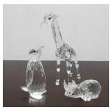 3 Signed SWAROVSKI Crystal Animals - Giraffe Penguin & Rhino