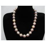 Beautiful LARGE Diameter Genuine Pearl Necklace w/Sterling Silver