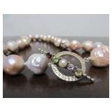 Beautiful LARGE Diameter Genuine Pearl Necklace w/Sterling Silver