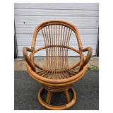 Larger Mid Century Rattan Swivel Lounge Chair