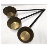Set of 4 Long Iron Handled Brass Cooking Pots/Pans