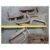 2 Antique Wood Pulleys & Old Clamps