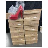 Lot of 12 Pairs of Red Platform Heels in Various Sizes