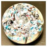 Colorful Decorative Glass Paperweight with Multi-Colored Inclusions