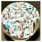 Colorful Decorative Glass Paperweight with Multi-Colored Inclusions